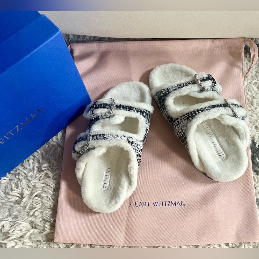 Stuart Weitzman Tweed & Shearling Side